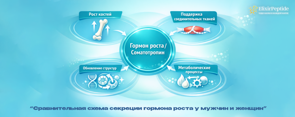 Сравнительная схема секреции гормона роста у мужчин и женщин.png
