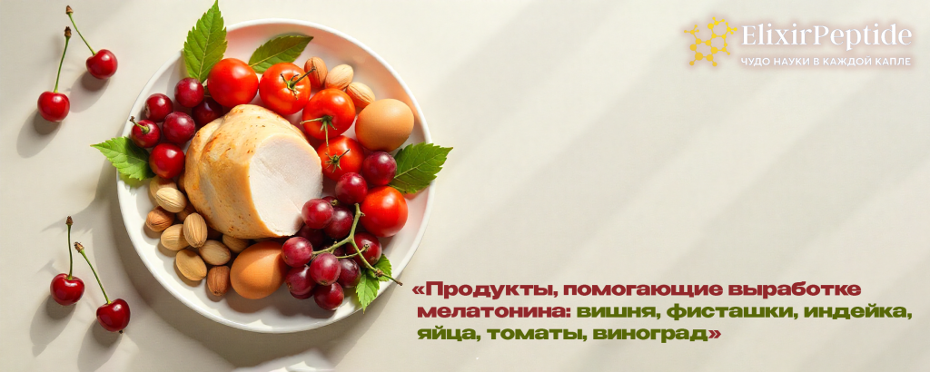 Продукты помогающие выработке мелатонина- вишня фисташки индейка яйца томаты виноград. .png