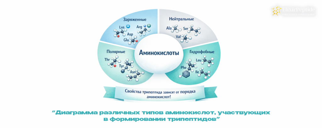 Диаграмма различных типов аминокислот участвующих в формировании трипептидов.png