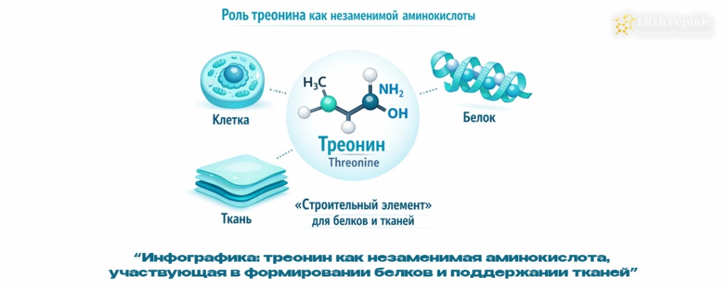 Инфографика- треонин как незаменимая аминокислота участвующая в формировании белков и поддержании тканей.jpg