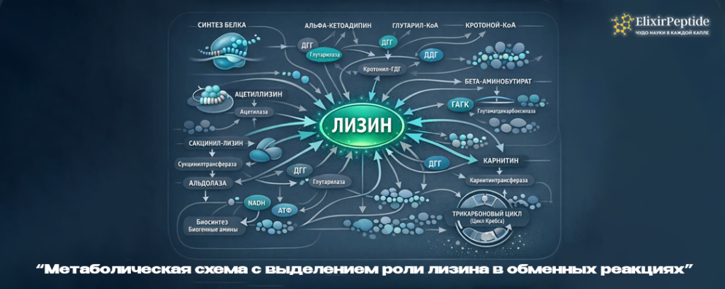 Метаболическая схема с выделением роли лизина в обменных реакциях.png