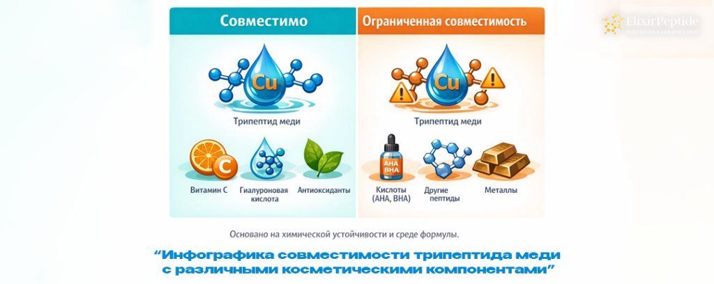 Инфографика совместимости трипептида меди с различными косметическими компонентами.png